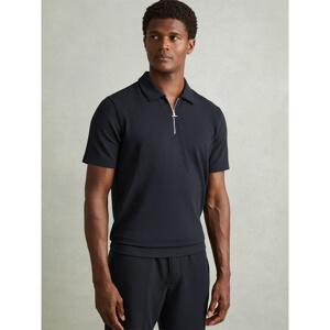 REISS ALBANY Textured Zip Neck Polo Shirt